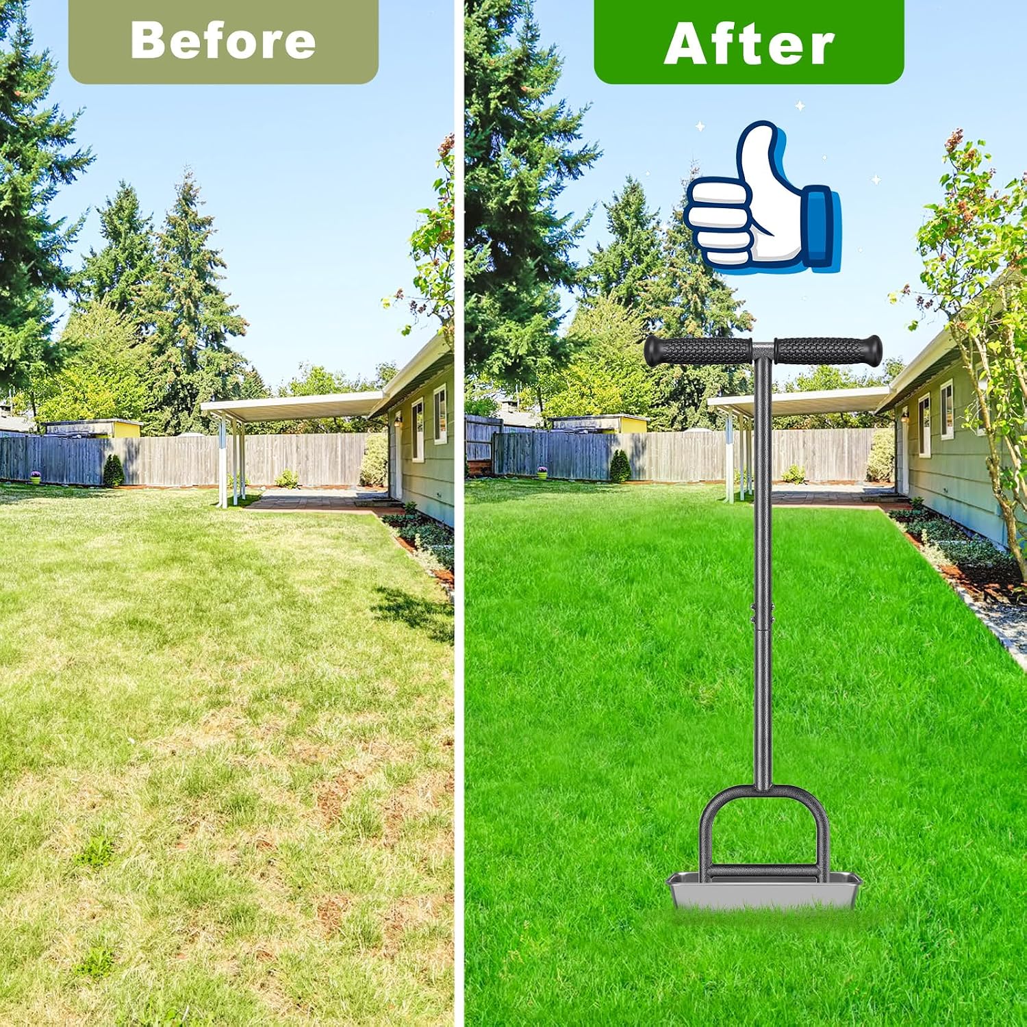 Lawn Coring Aerator Tool, 4 Core Stainless Steel Manual Aerator | Removes Soil Plugs, Soft Rubber Grip, Durable