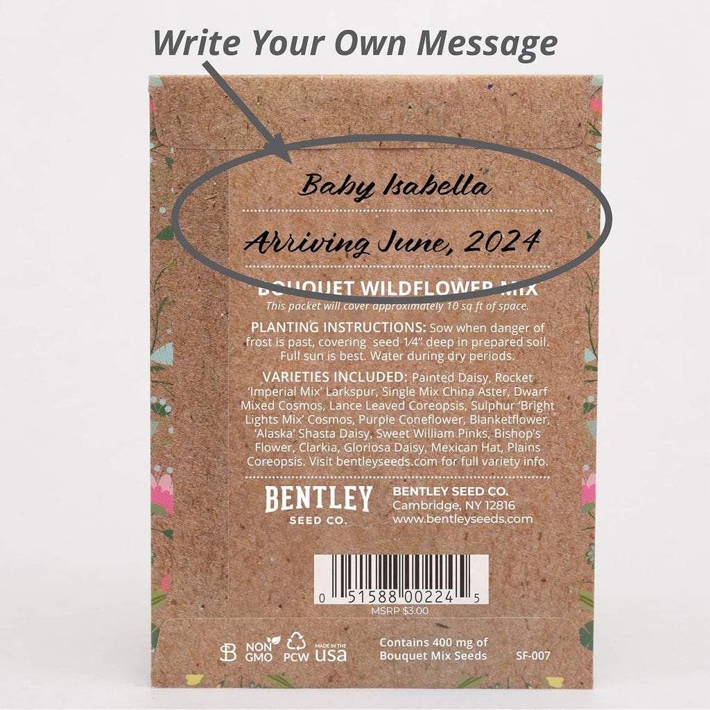 Oh Baby Flower Seeds Packets - Girl/Boy Baby Shower Favors - Pre-Filled, 25 Wildflower Seed Packs for Favor