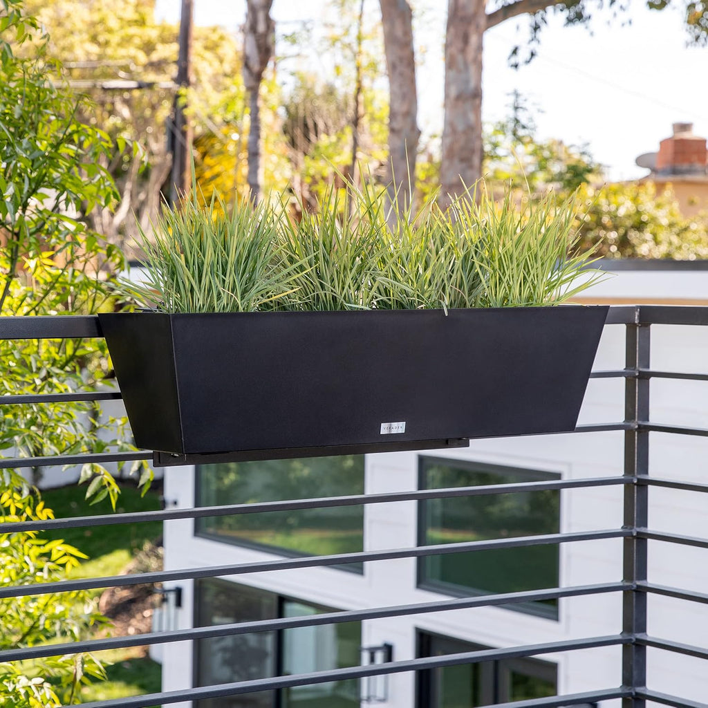 Veradek Pure Series Railing Planter - Tapered Window Box with Bracket | Made From Durable Plastic With Adjustable Metal