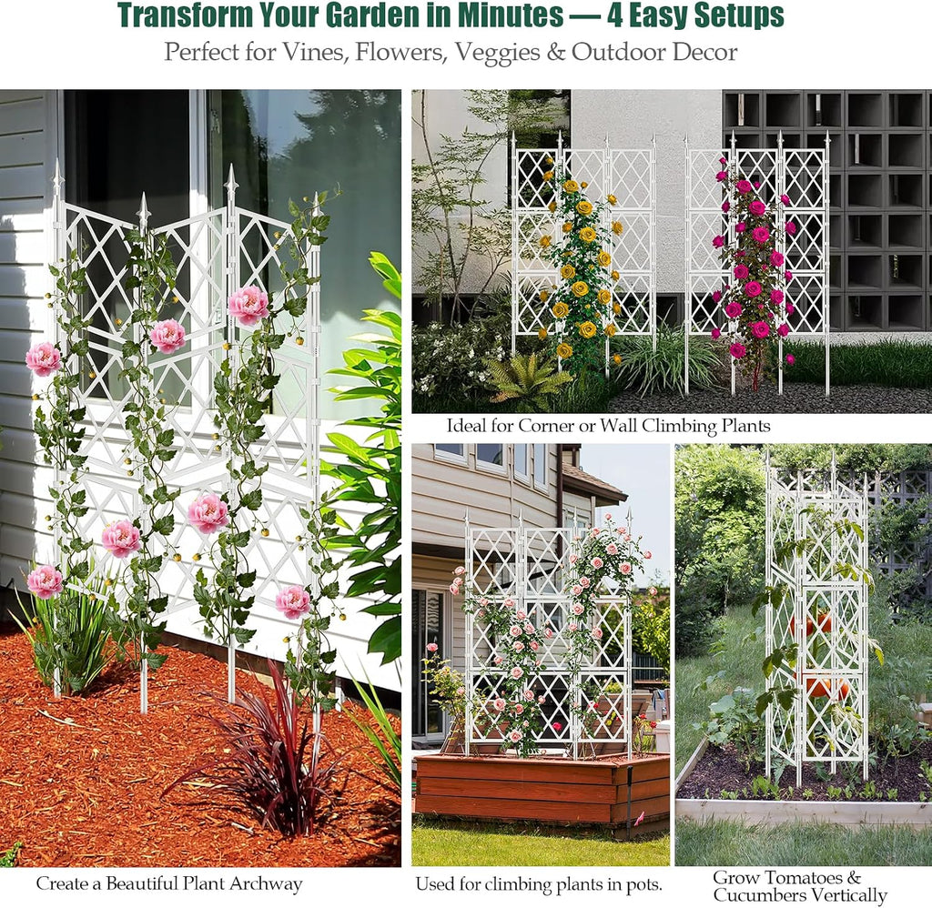 WellSign 63 Inch Metal Pipe Garden Trellis for Climbing Plants Outdoor | Wall White Trellis with Garden Twist Tie
