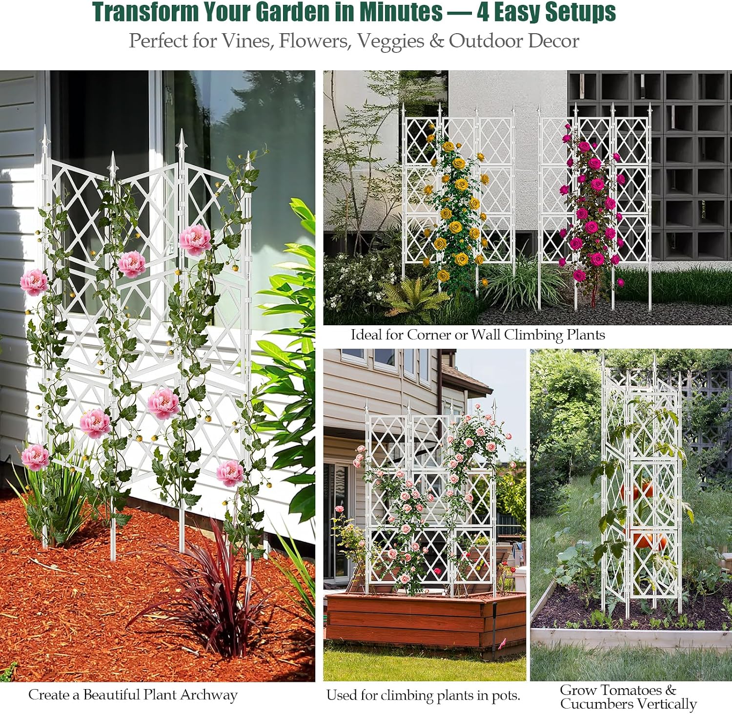 WellSign 63 Inch Metal Pipe Garden Trellis for Climbing Plants Outdoor | Wall White Trellis with Garden Twist Tie