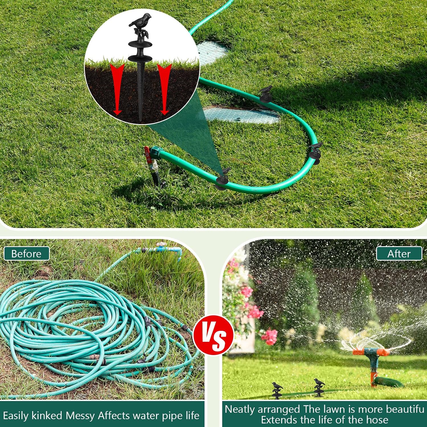 2 Pcs Garden Hose Guide Spike 12 Inch Heavy Duty Metal Hose Support Spike Aluminum Decorative Garden Stakes Protector