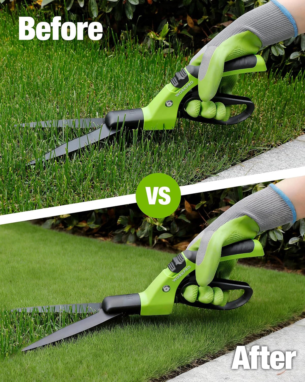 WORKPRO Grass Shears Handheld, Grass Clippers with 360 Degree Swivel Blades | 15-Inch Manual Grass Cutter, Ultra-Sharp
