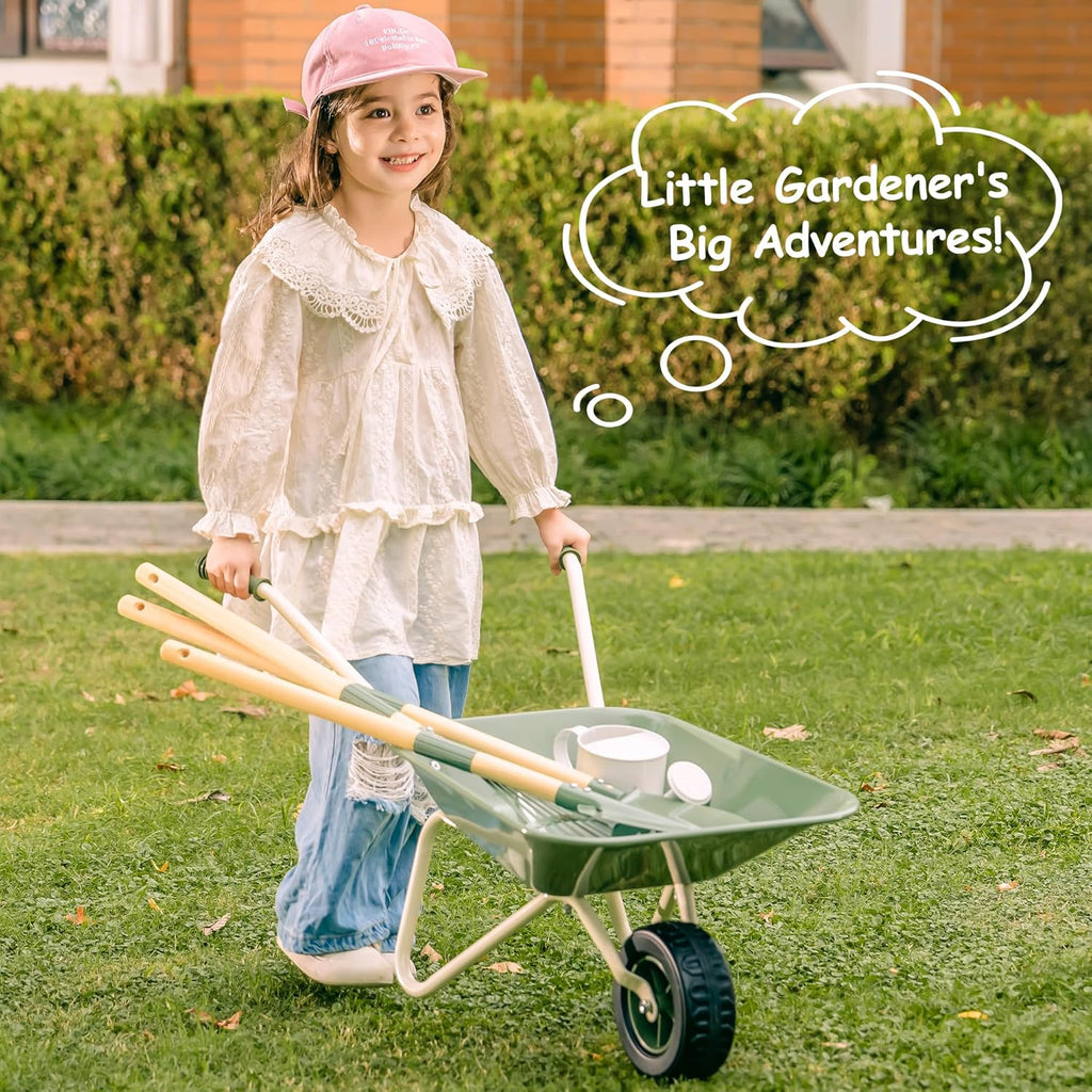 ROBUD Kids Wheelbarrow with Gardening Tools Set, Educational Kids Gardening Set with Kid Wheelbarrow, Toddler Gardening