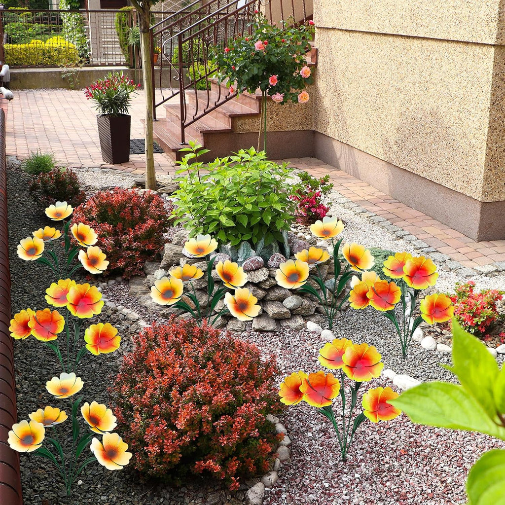 Yaocom 2 Pack Metal Flowers for Outdoor, Decorative Garden Stakes Yard Art, Outdoor Spring Garden Stake Summer Decor