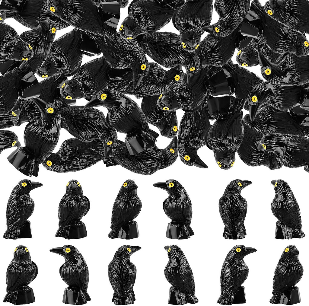 60Pcs Mini Resin Crows,Mini Black Crow Ravens Figurines