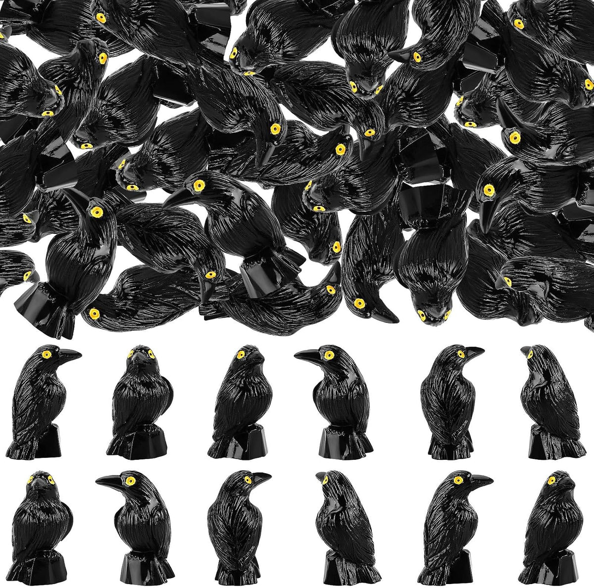 60Pcs Mini Resin Crows,Mini Black Crow Ravens Figurines