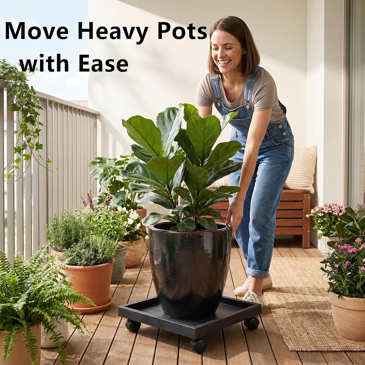 16.5 Inch Square Rolling Plant Caddy Saucer with Wheels, Heavy Duty Wheeled Planter Stand for Potted Plant, Coaster