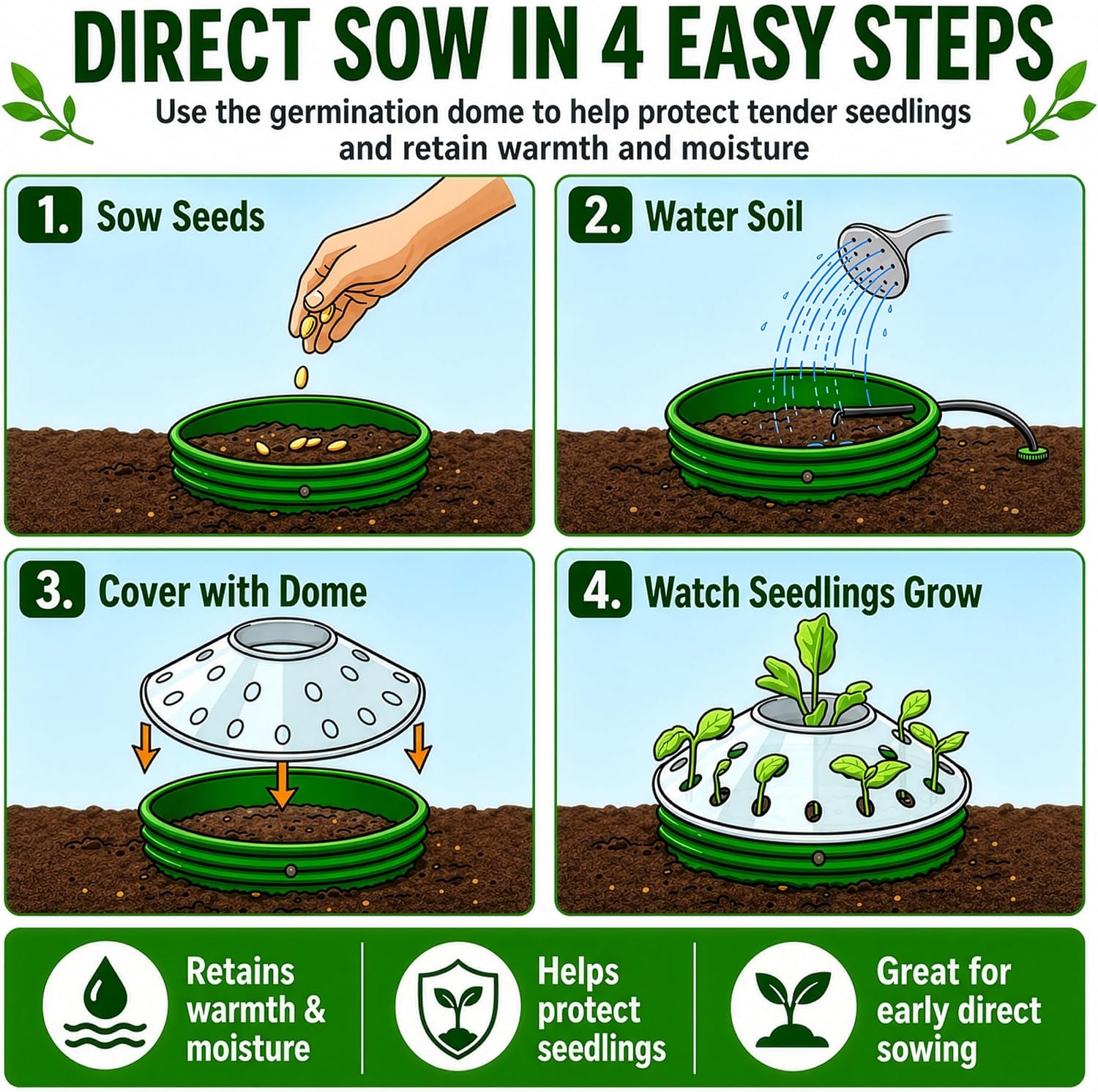 Kids Cucumber Garden Kit – Grow Your Own Cucumbers from Seeds with Greenhouse Germination Domes & Grow Rings, Non-GMO