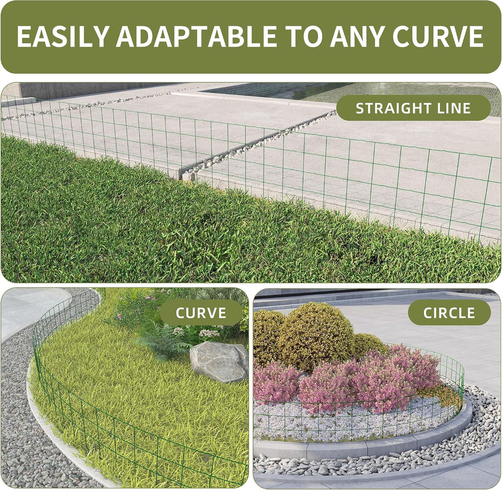 PROWORX Green Small Garden Fence Border Flat Wire Fencing 14”x40’(2 Rolls) | 2 Pack Metal Folding Decorative Flower Bed