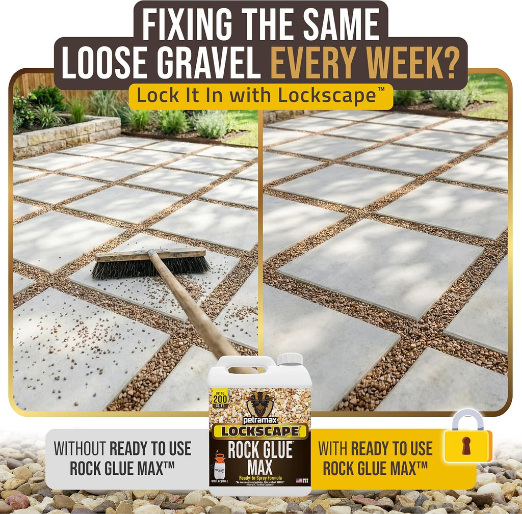 PetraMax Lockscape Ready to Use Rock Glue for Landscaping 1 Gallon USA-Made | Ready to Spray Pea Gravel Glue & Mulch