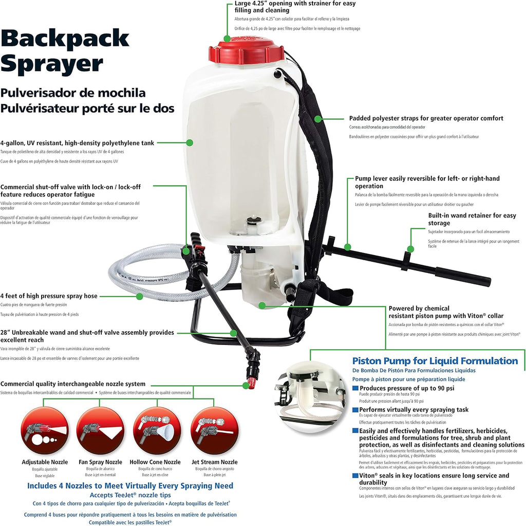 SOLO 425 4-Gallon Piston Backpack Sprayer, Wide Pressure Range up to 90 psi