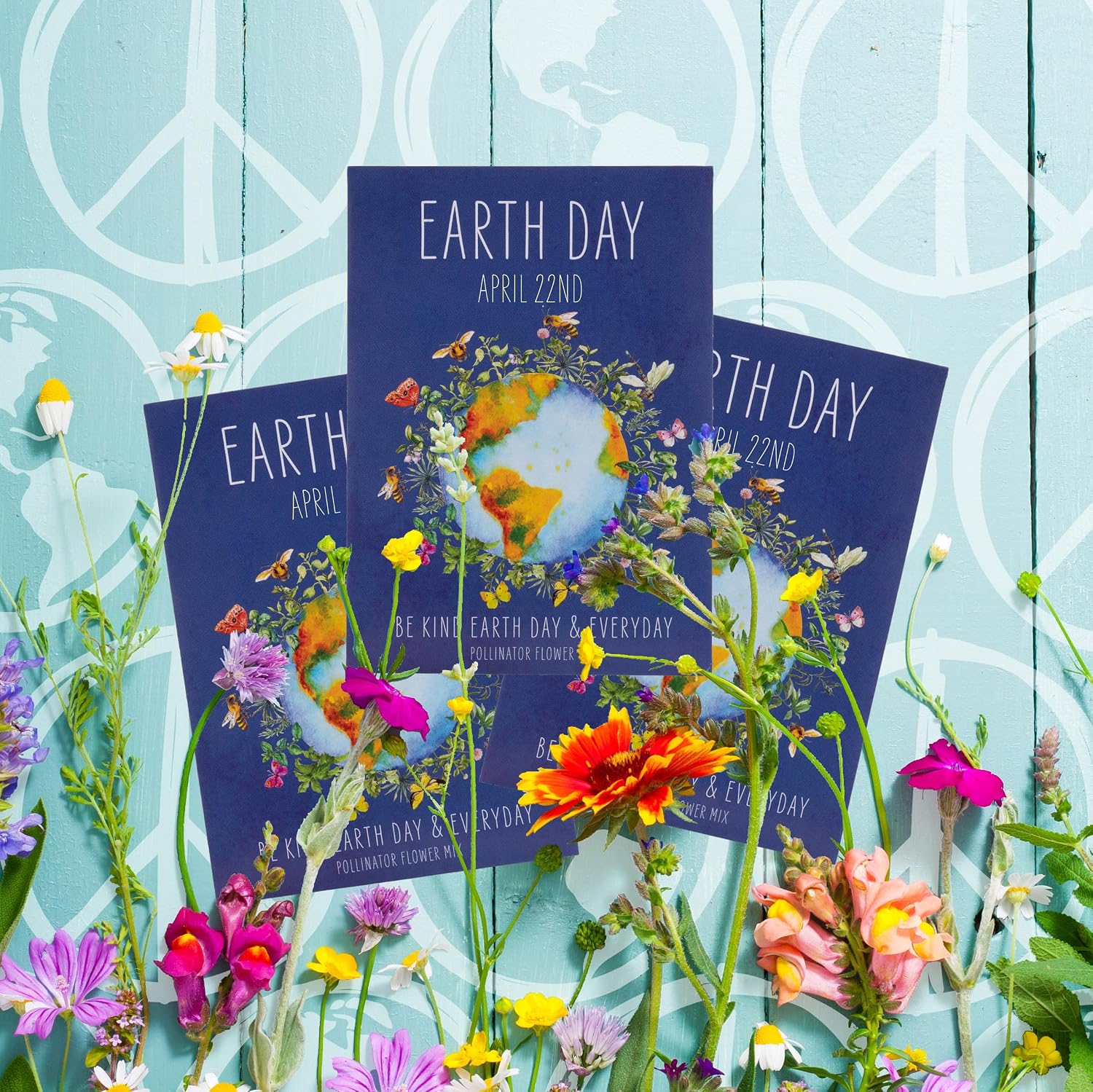 Earth Day Planet Pollinator Flowers | Illustrated Bee Butterfly Flower Seed Packets | Environmental Favors for Events