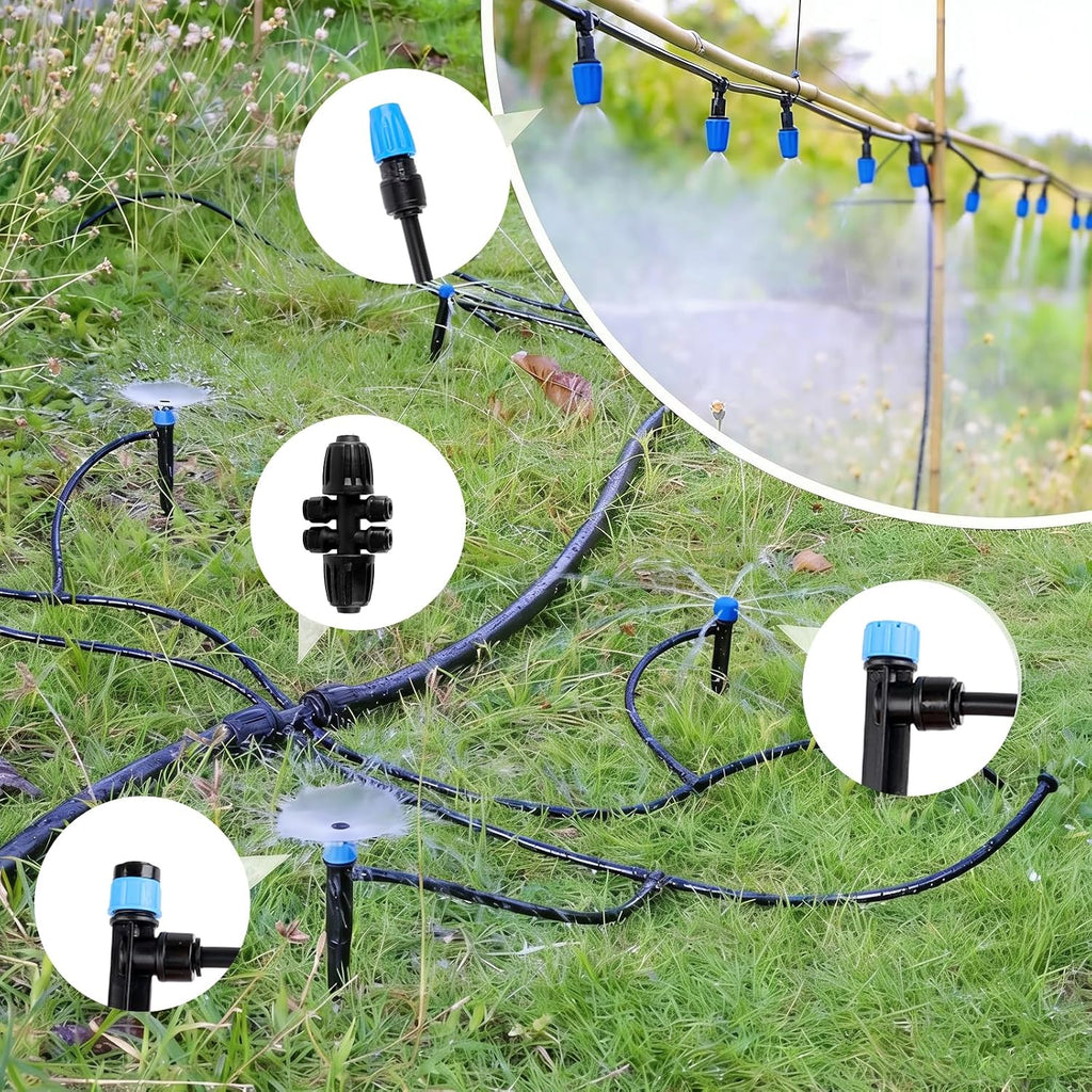 Garden Drip Irrigation System - 230FT Quick-Connect Automatic Watering Misting System Kit with 1/2" & 1/4" Tubing
