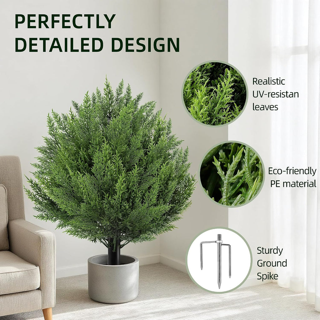 Artificial Cypress Topiary Shrubs, Faux Greenery Ball Bush for Indoor and Outdoor Decor,24.8" Fake Evergreen with