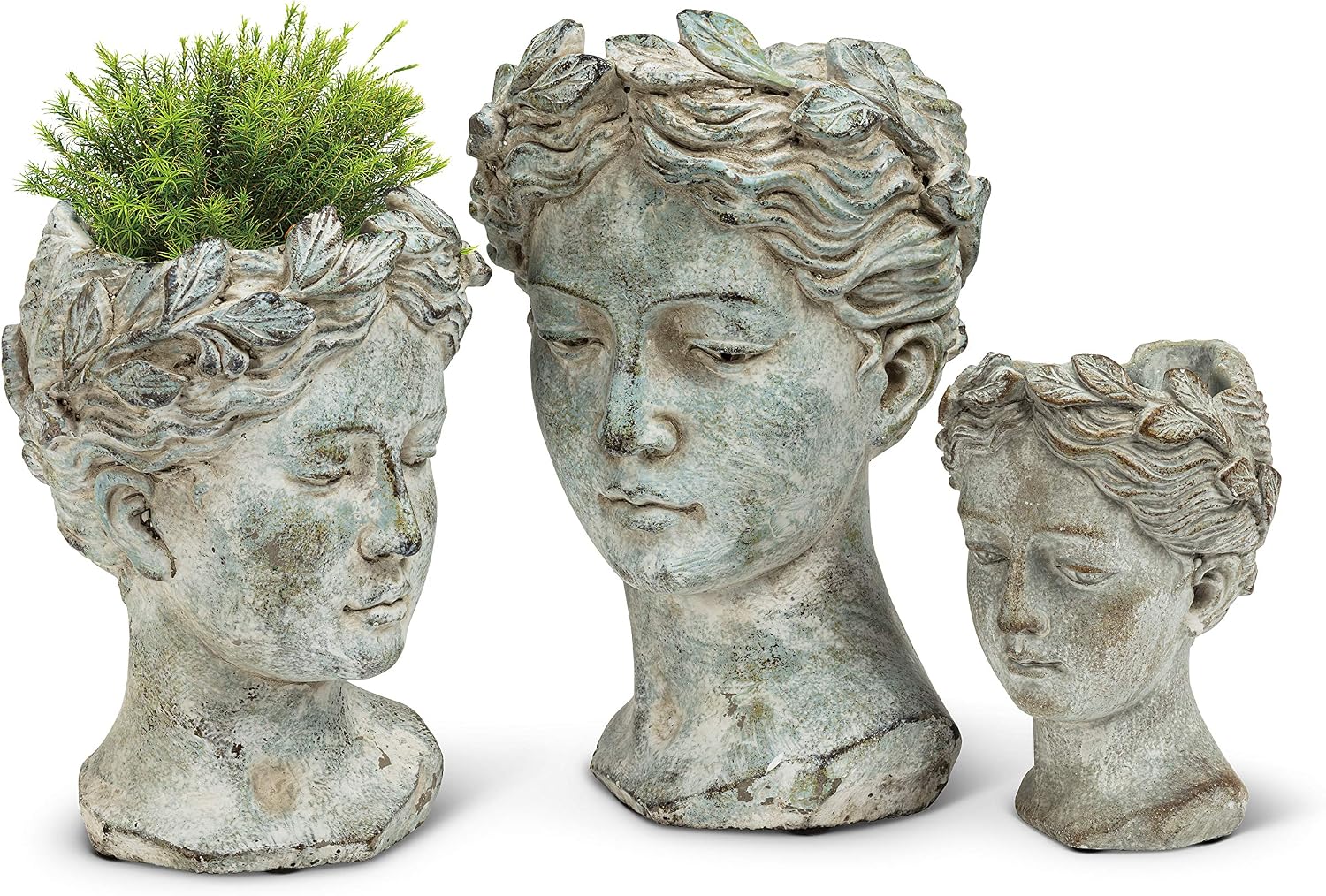 Abbott Collection Extra Small Woman Head Planter | Hand-Finished Greco-Roman Style, Cement, Gray, 6.5"H