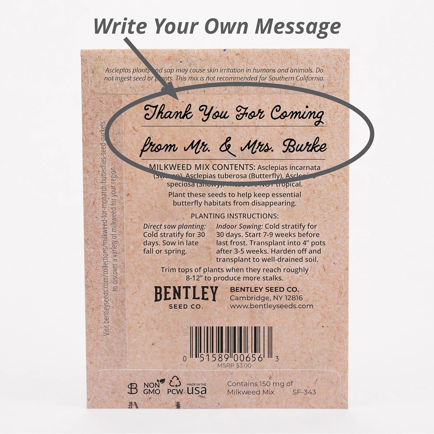 Bentley Seeds Co. Seed Packets for Planting - Party Favors for Indoors and Outdoors Gardening - Non GMO, Non-Coated