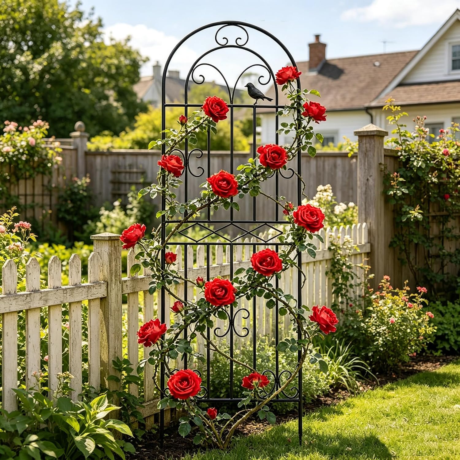 1 Pack 59"x19.7" Metal Gardon Trellis for Climbing Plants Flowers Outdoor, Rustproof, Heavy Duty, Black Coating Plant