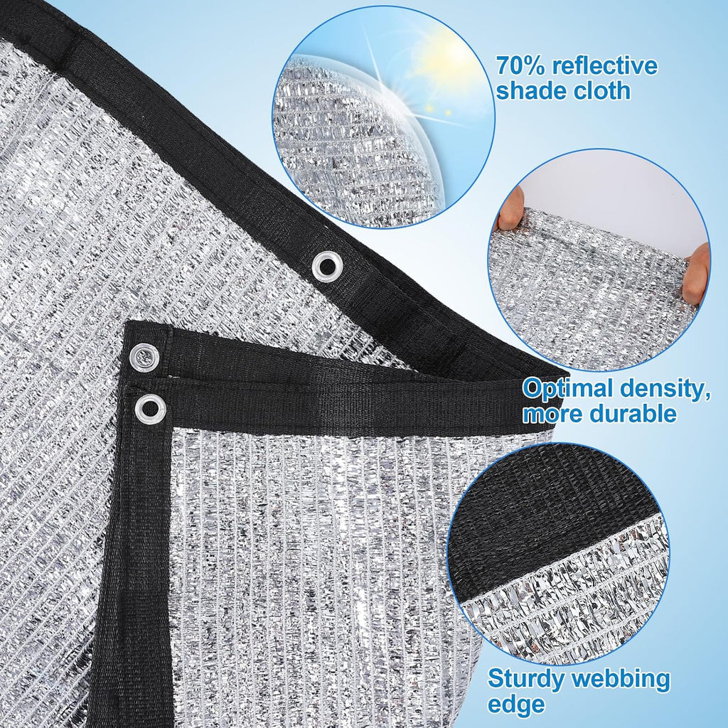 10' x 20' 70% Reflective Aluminet Shade Cloth, UV Protection and Cooling | Durable Sun Protective Shade Covers, with