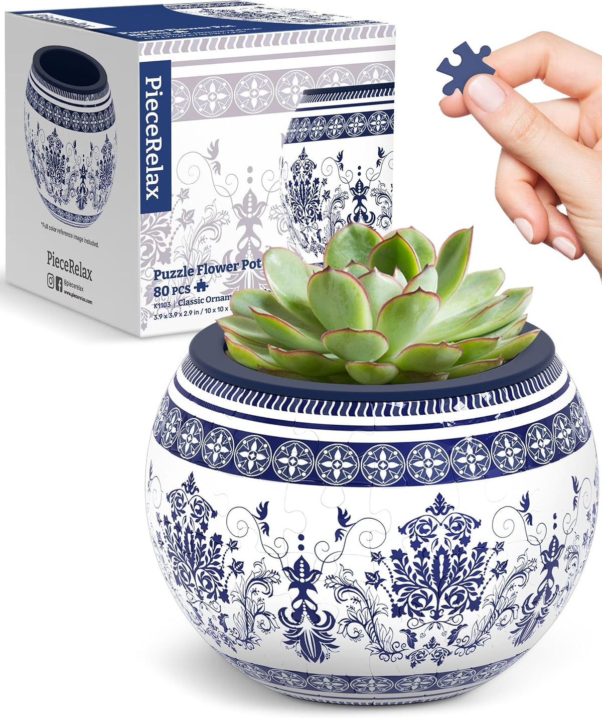 PieceRelax Unique 3D Puzzle Planter - 80 Plastic Pieces [K1103]