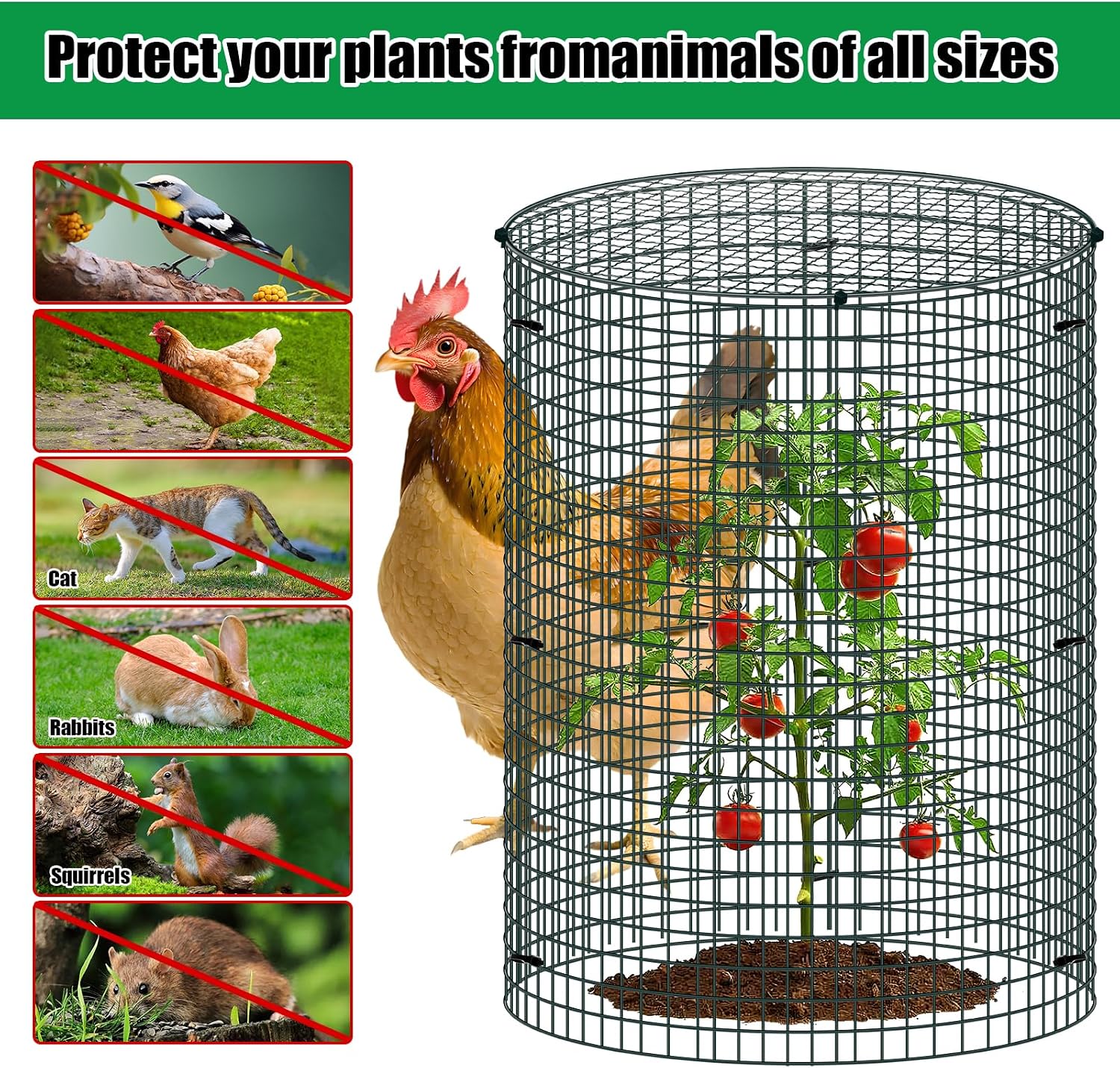 10 Pack Wire Plant Protector with Cover, 16"x12" | Detachable Metal Plant Protectors Mesh, Garden Plant Protectors for