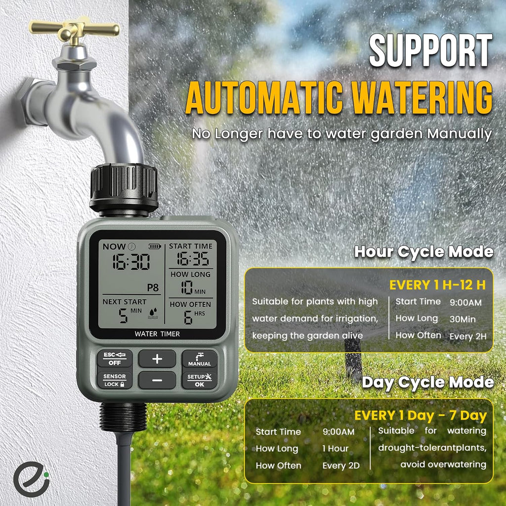 Egardenkart, Sprinkler Timer Outdoor - Water Timer for Garden Hose with Automatic, Manual, Rain Delay Mode | Large