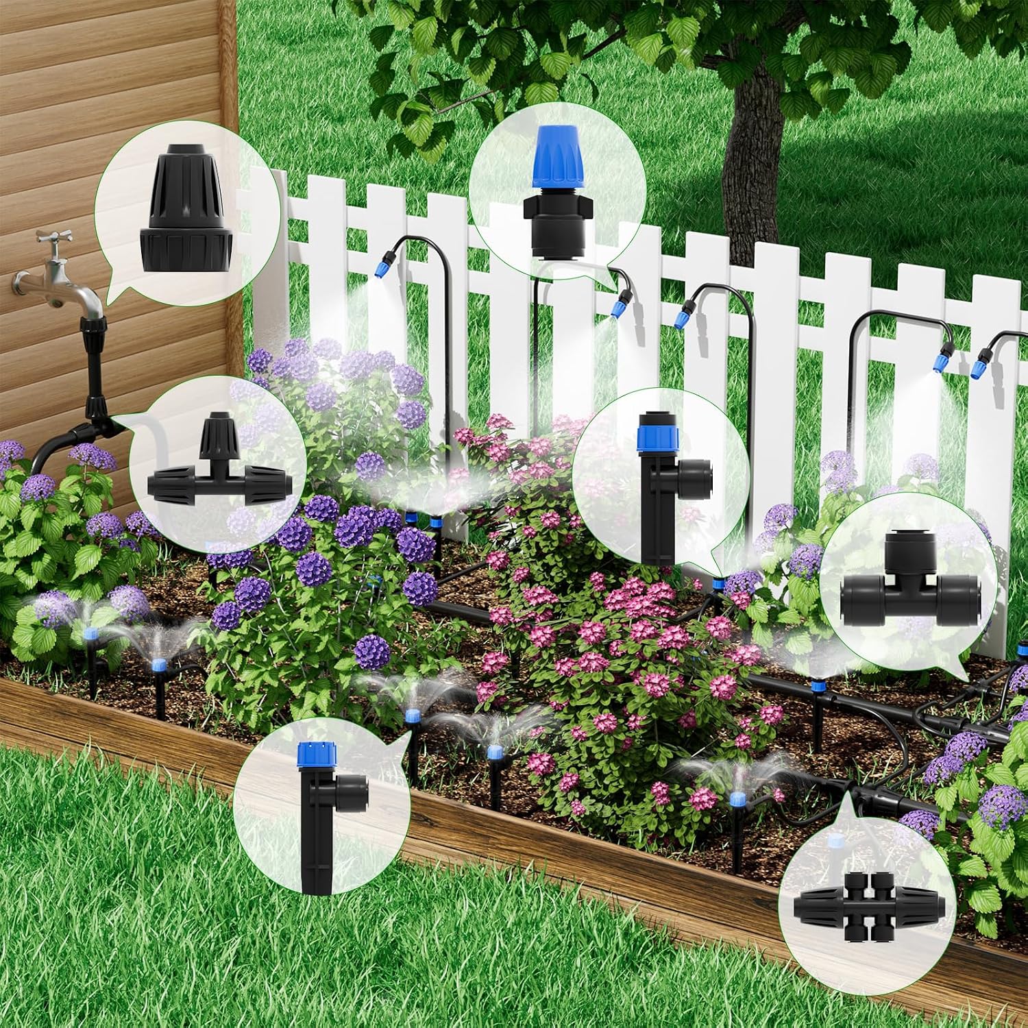 2026 Upgrade 256FT Quick-Connect Drip Irrigation System Kit with 1/4” & 1/2” Fast-Lock Tubing, Adjustable Emitters &