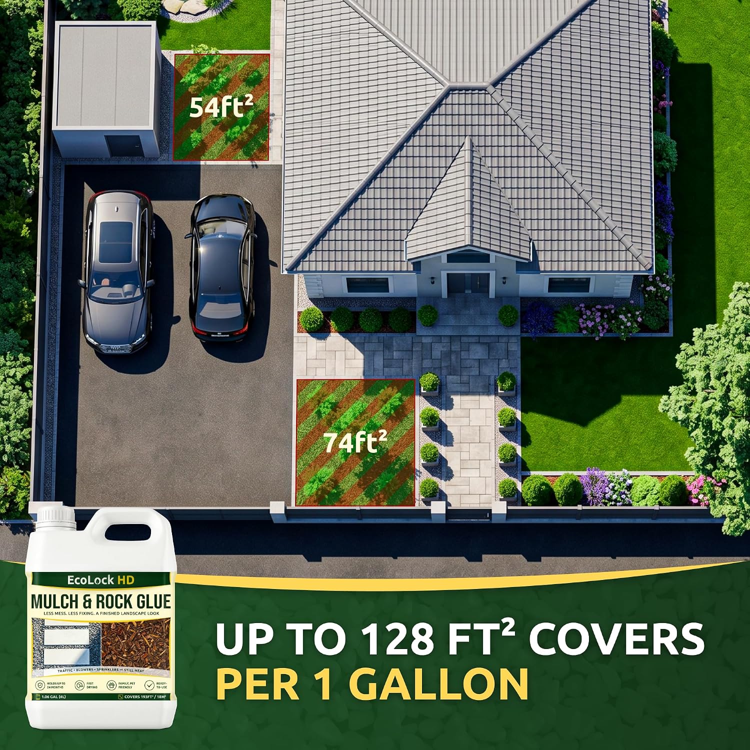 Rock & Mulch Glue for Landscaping Sprayer, Gravel Stabilizer 1 Gal | Outdoor Pea Gravel Glue, Fast-Drying, Garden & Pet