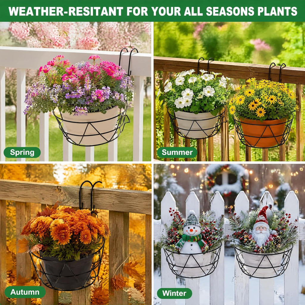 Pumtus 3 Pack Railing Planter Holders, 10'' Round Iron Hanging Fence Pot Basket, Over The Rail Indoor Outdoor Plant