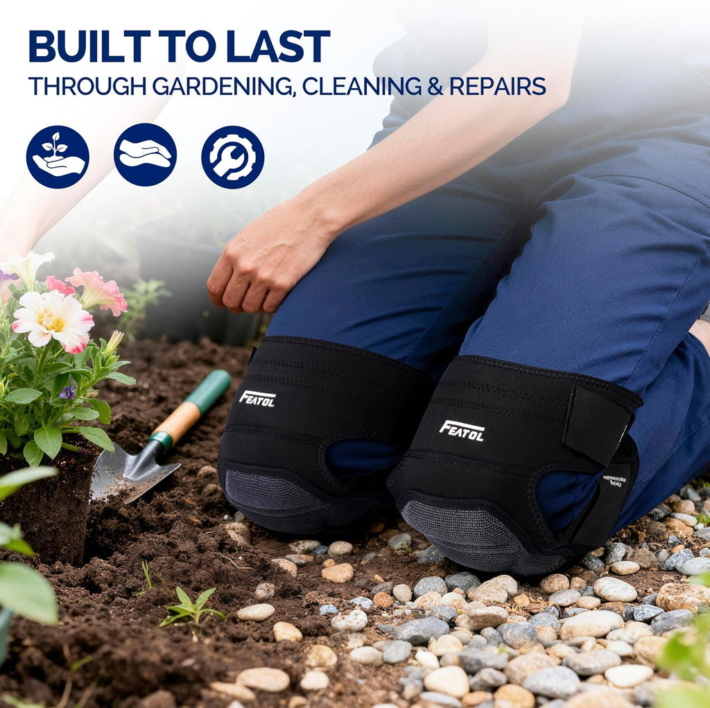 FEATOL Gardening Knee Pads for Women Men, Soft Foam Cushioning & Wear-Resistant Kneepads, Non-Slip Floor-Safe