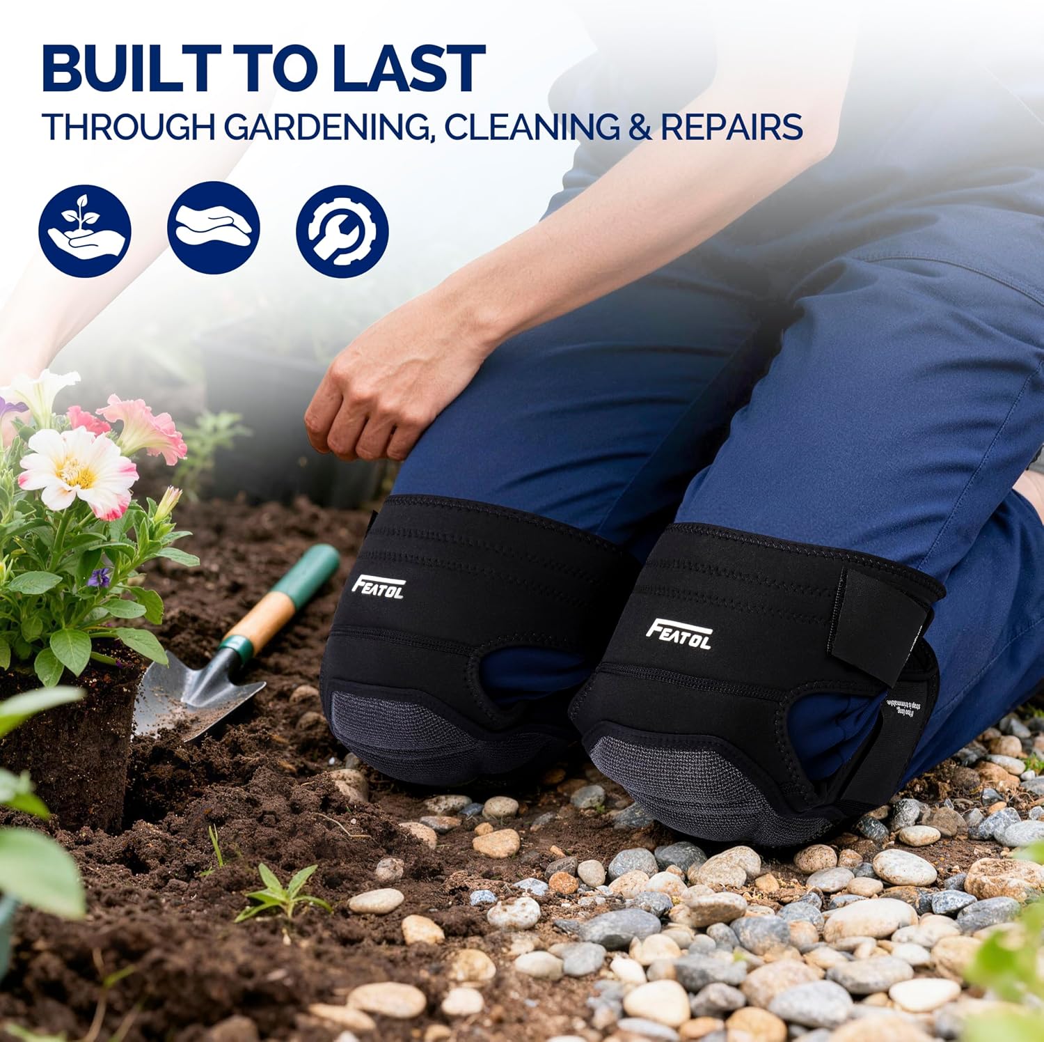 FEATOL Gardening Knee Pads for Women Men, Soft Foam Cushioning & Wear-Resistant Kneepads, Non-Slip Floor-Safe