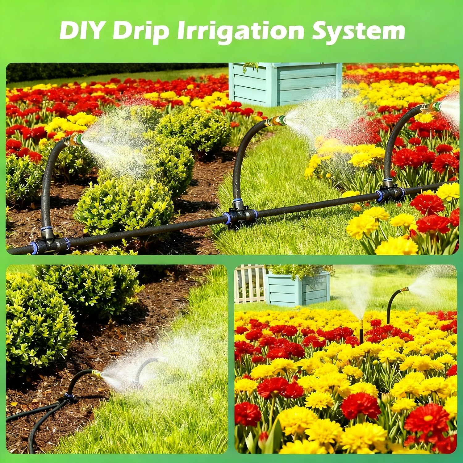 Drip Irrigation System，360° Bendable Drip Irrigation Kit Automatic Irrigation System for Garden, Adjustable Garden