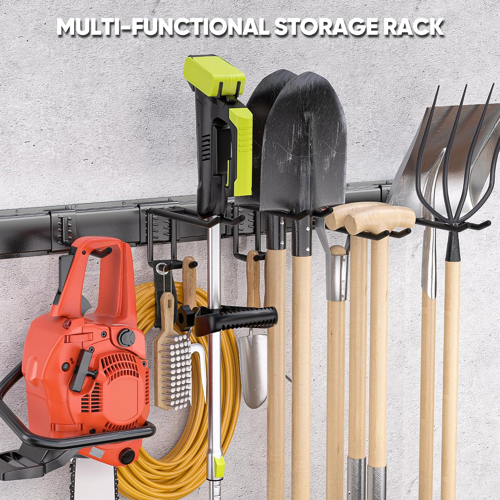 Garden Tool Organizer Wall Mount, 64 inches Tool Storage Rack with Adjustable Hooks, 600lbs Adjustable Heavy Duty Metal