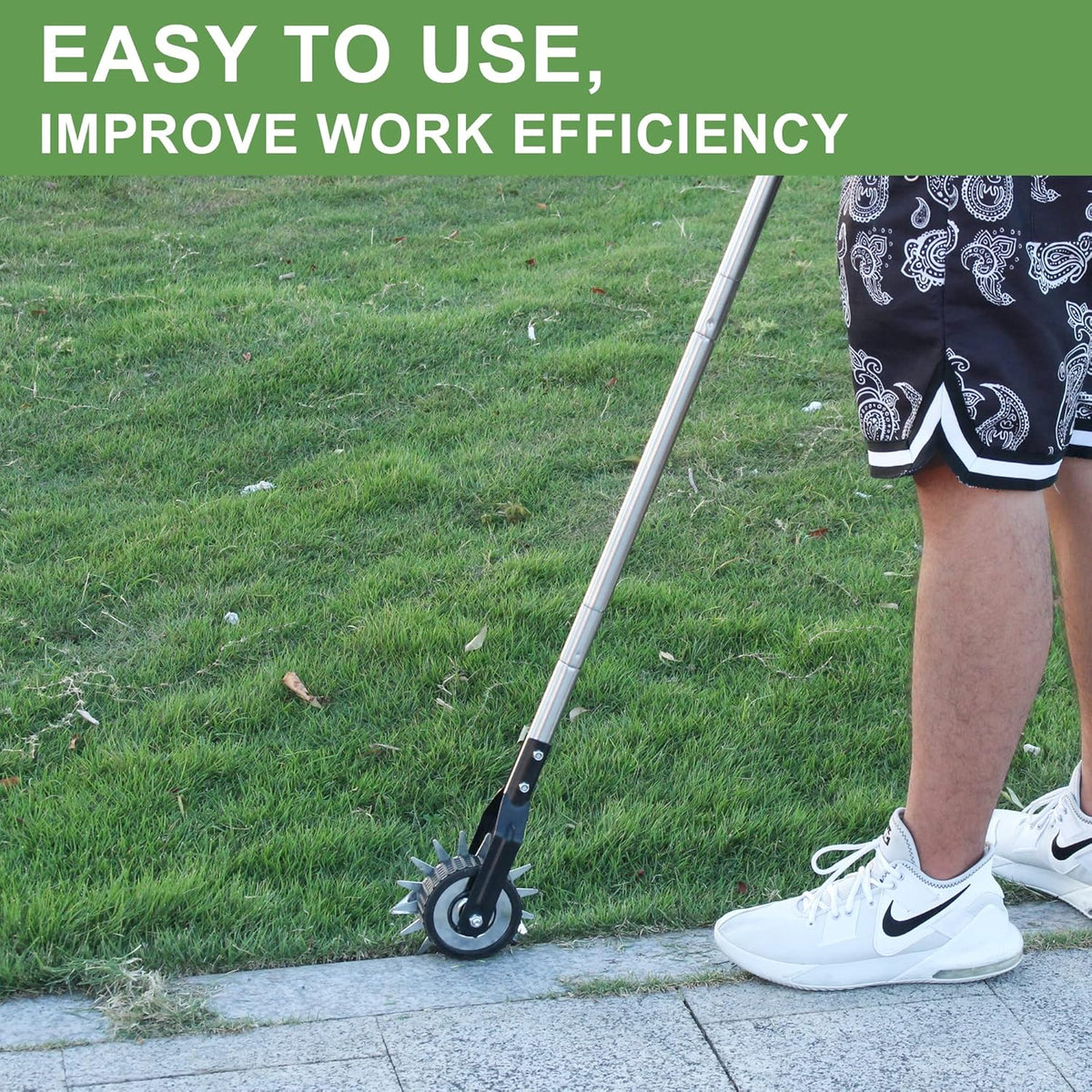 BARAYSTUS Wheel Rotary Edger Lawn Tool, Grass Edge Trimmer, Sidewalk Manual Lawn Edger, Strong 3 Sections Stainless