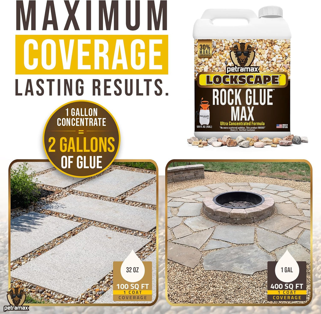 Petra Max Rock Glue for Landscaping, 1 Gallon - Wide Coverage & Pet Safe Mulch Glue for Rocks - Lockdown