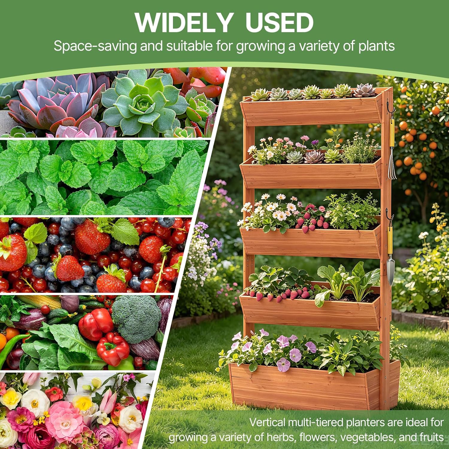 Suteck Raised Garden Bed, 5 Tier Vertical Wooden Planter Box | Freestanding Raised Planter for Outdoor Vegetables