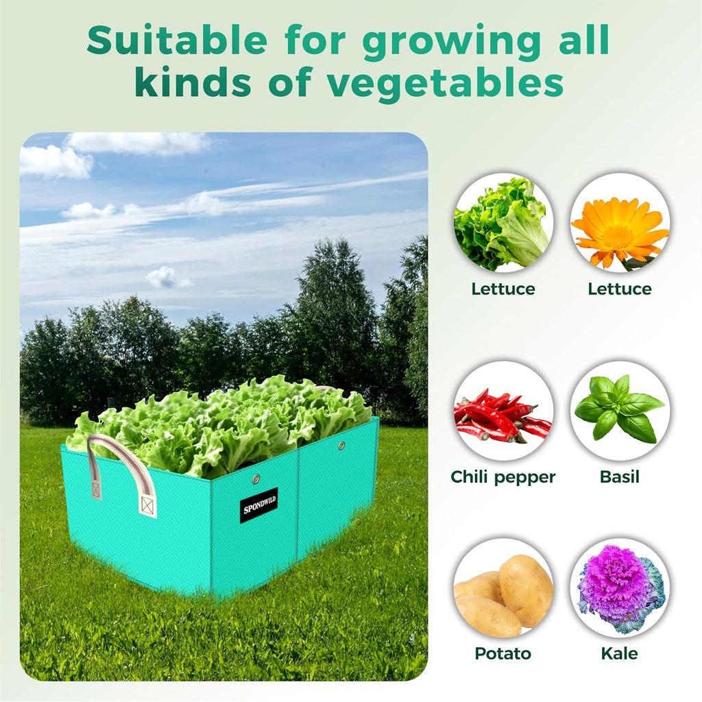 2 Pcs 6x3x1Ft 8 Grids Raised Garden Bed for Outdoor Vegetables | Plastic Rectangle Grow Bags with Handles and Drainage