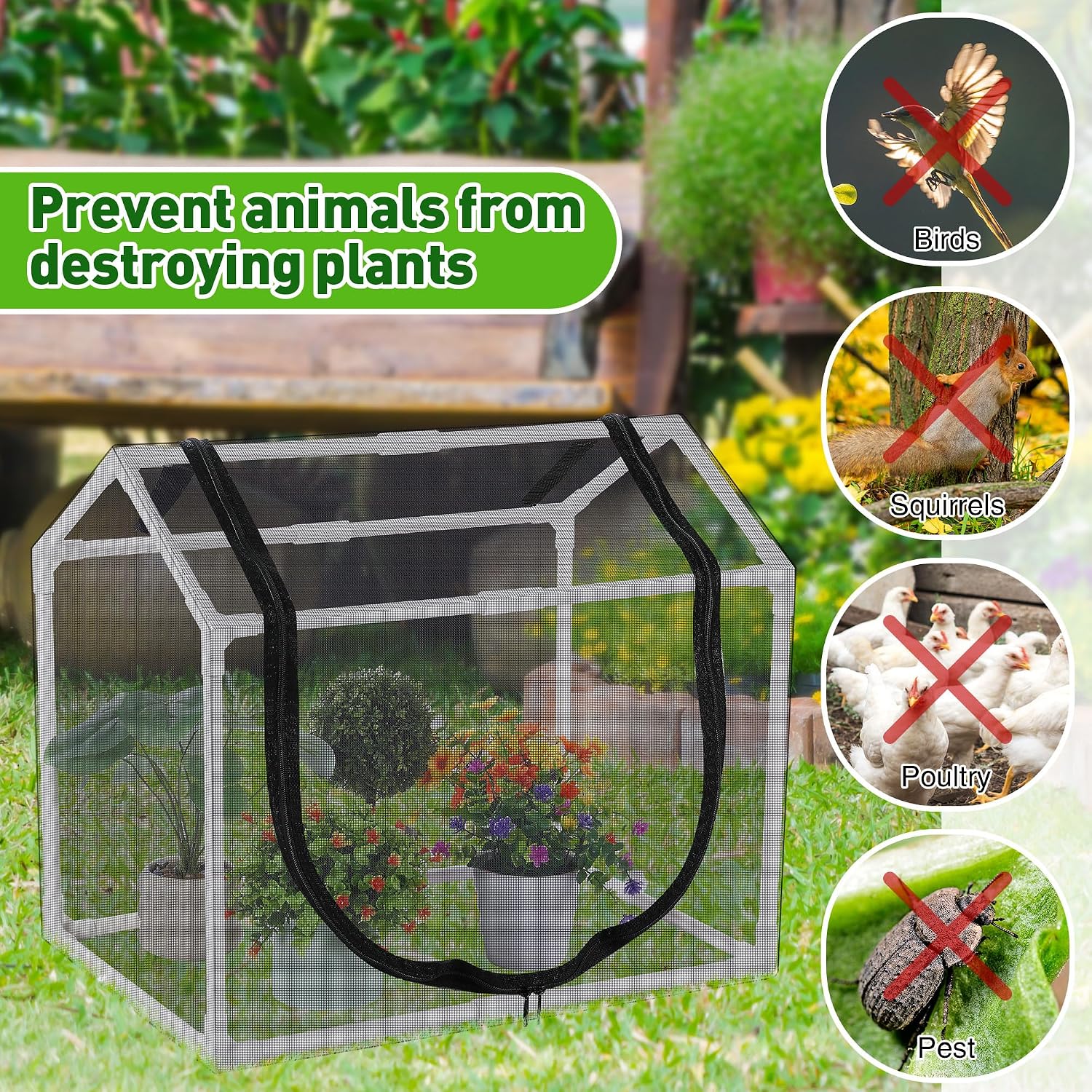 Mesh Plant Cover from Animals, 23.62"x15.75"x19.69" Heavy Duty Plant Cover | Heavy Duty Mesh Plant Cover for Cats, Bird
