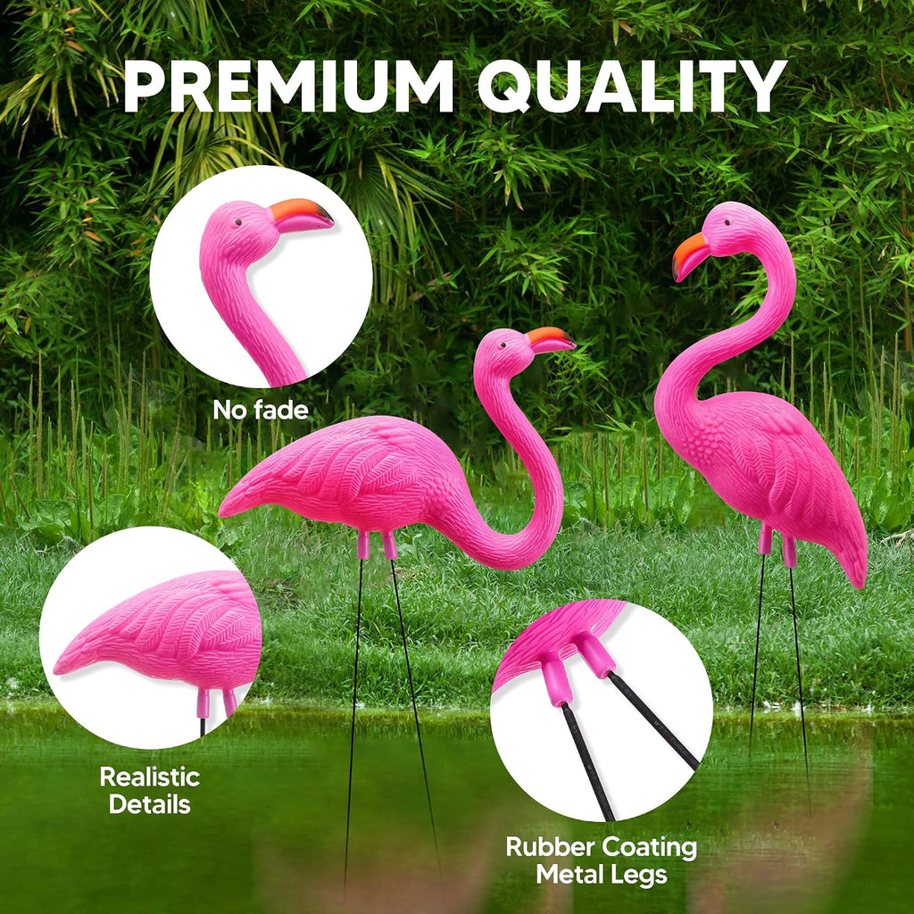JOYIN 10 Pack Small Yard Flamingos Ornament Stakes, Mini Pink Flamingo Yard Decorations, Mini Lawn Plastic Flamingo