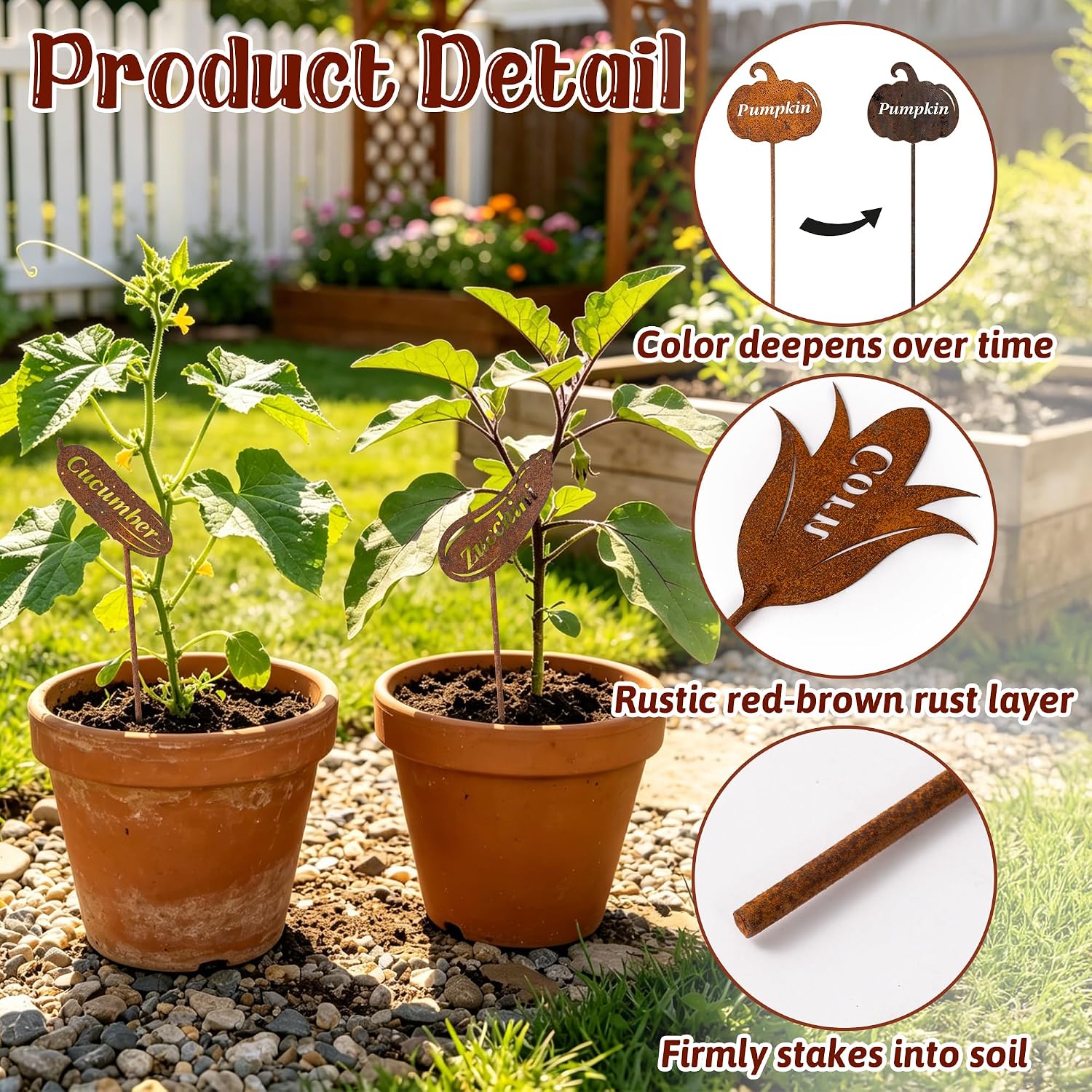 WATINC Vegetable Garden Labels Signs - 20pcs Plant Tags Outdoor Stakes | Rusty Tags with Plant Names, Fruit and