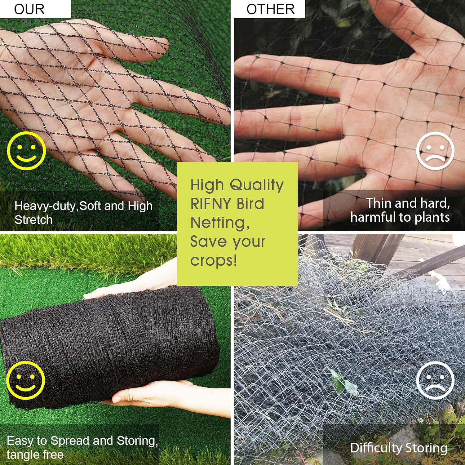 RIFNY Bird Netting for Garden Protection, 13 x 40FT Mesh Garden Netting | Heavy Duty Anti Bird Net with Staples for