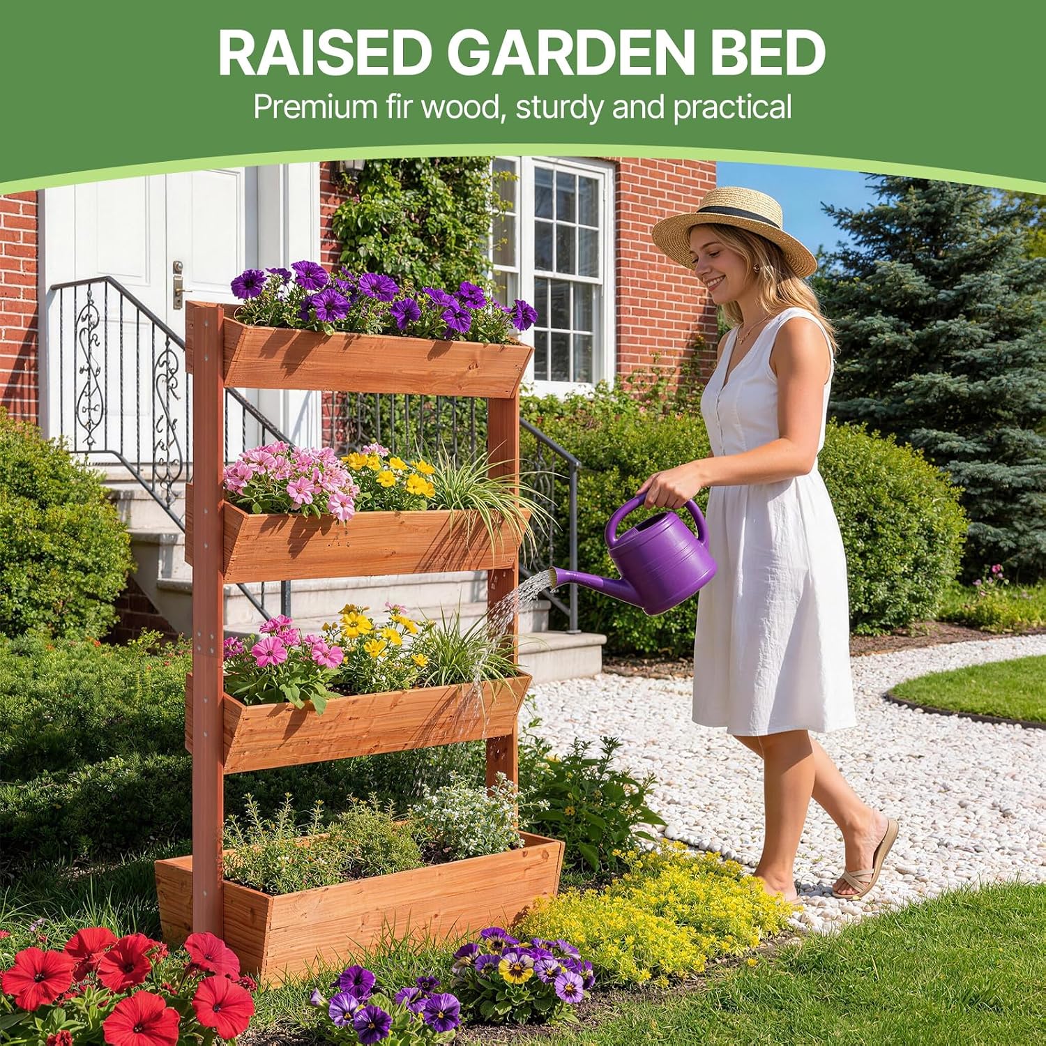 Suteck Raised Garden Bed, 4 Tier Vertical Wooden Planter Box | Freestanding Outdoor Planters for Vegetables, Flowers &