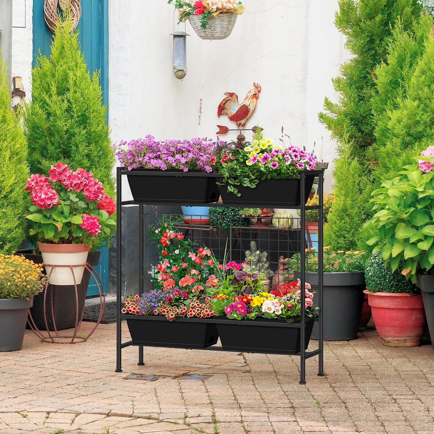 OYEAL Raised Garden Bed 32" Tall Elevated Planter Boxes with Trellis & Legs, Vertical Herb Garden Planter Outdoor for