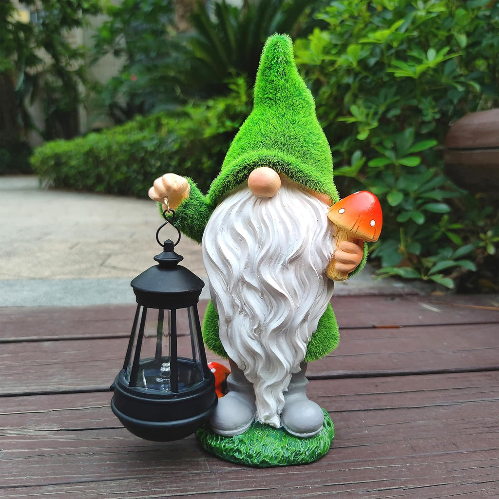 Solar Gnomes Garden Statues,Resin Gnome Figurine Holding Mushroom and Solar Lights Lantern,Outdoor Yard Art Decorations