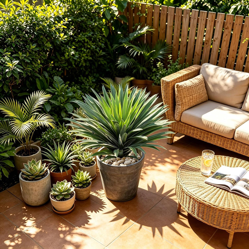 Artificial Agave Plant 30 Inches Wide Large Faux Agave Plant with 126 Realistic Leaves in Pot Fake Greenery Plants for