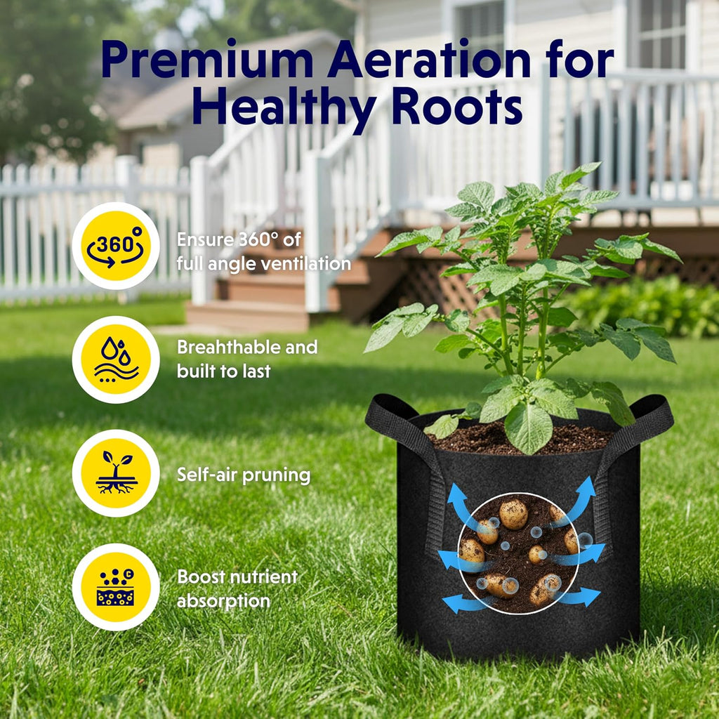 iPower 5 Gallon 10 Pack Grow Bags Nonwoven Fabric Pots Aeration Container with Strap Handles for Garden and Planting