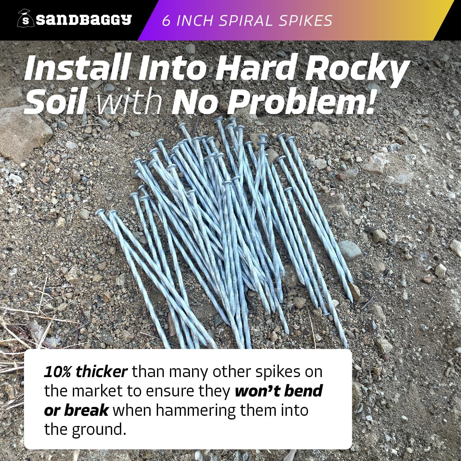 Sandbaggy 6 Inch Galvanized Artificial Turf Stakes - Spiral Landscape Nails - Ground Spikes/Pins for Synthetic Grass