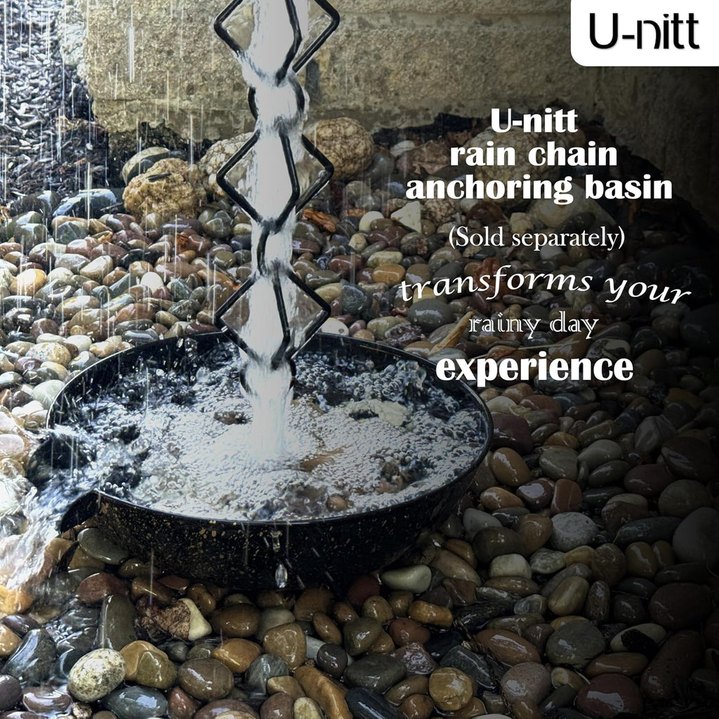 U-nitt Rain Chain Water Collection for Gutters Rainwater Catcher & Diverter, 8.5 FT Chains for Outside Garden, Black