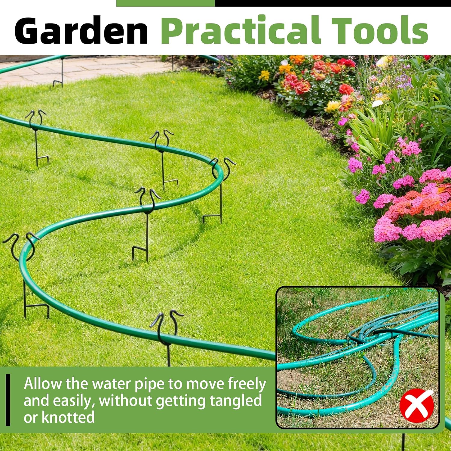 U0U 5 Pack Garden Hose Guide Spike,14Inch Metal Hose Guides for Garden,Heavy Duty Hose Guide Stakes for Keeps Garden