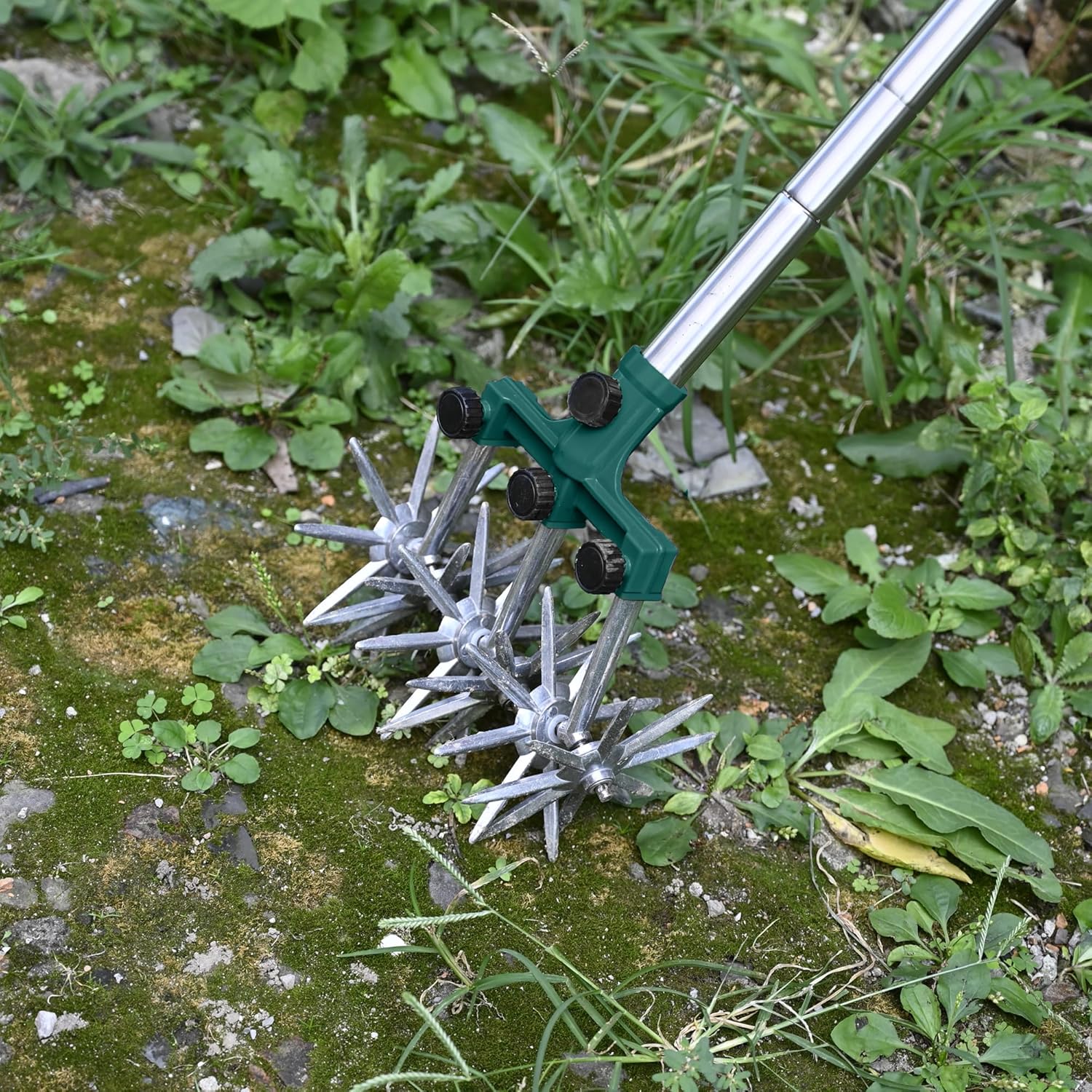 BARAYSTUS Rotary Cultivator Garden Rotary Tiller Adjustable Stainless Steel Poles Hand Tiller for Soil Mixing or